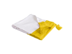 Manta Plaid 100% Algodón Amarillo Y Blanco Con Borlas 130x170cm Slavann