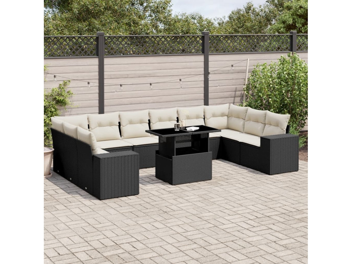 Conjunto de sofás de jardín de 11 piezas DKD Home Decor con cojines de mimbre negros