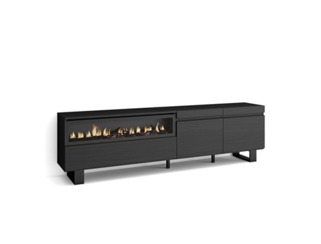 Mueble TV Televisión 200x57x35cm Para TV hasta 80 Chimenea eléctrica Diseño industrial Negro