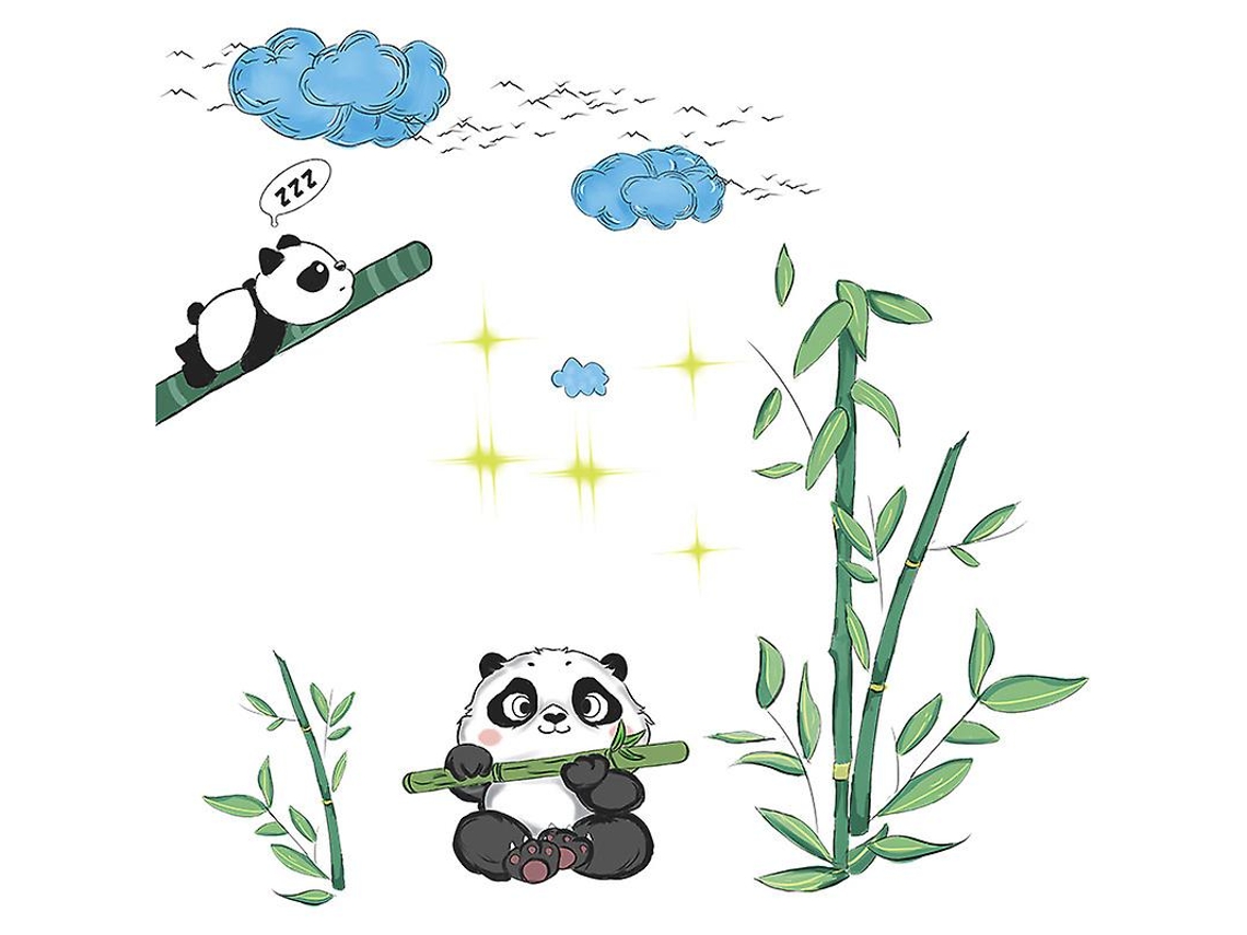 Rebe-adhesivos De Pared De Panda Con Nubes Y Bambú Decoración Creativa Y Linda Para Habitación Infantil