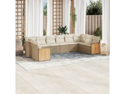 Conjunto de sofá de jardín de 10 piezas con cojines, mimbre sintético beige, Dkd Home Decor