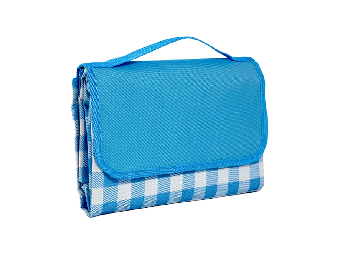 Manta de picnic portátil e impermeable con asa y plegable de 150x180 cm (cuadros azules) Czhhmart