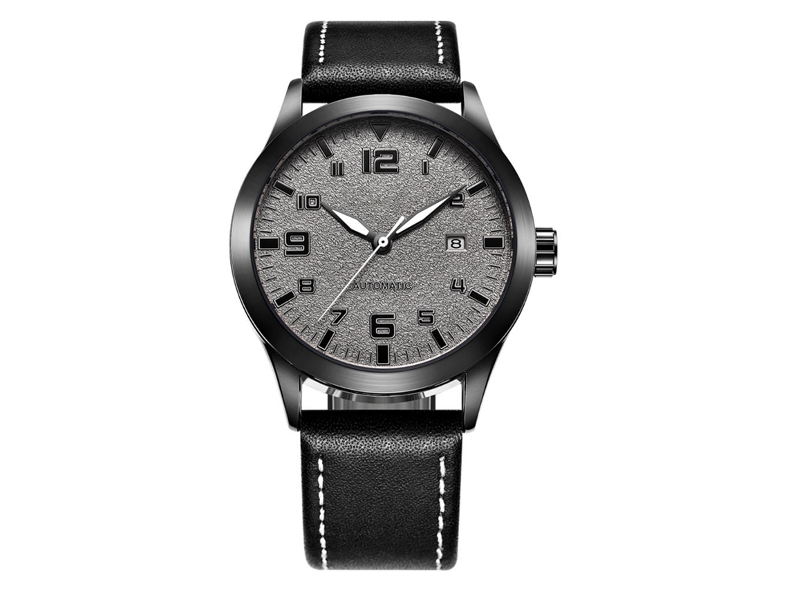 Reloj De Pulsera Ochstin Para Hombre, Piel Auténtica, Movimiento Mecánico Automático Con Calendario, Gris/negro.