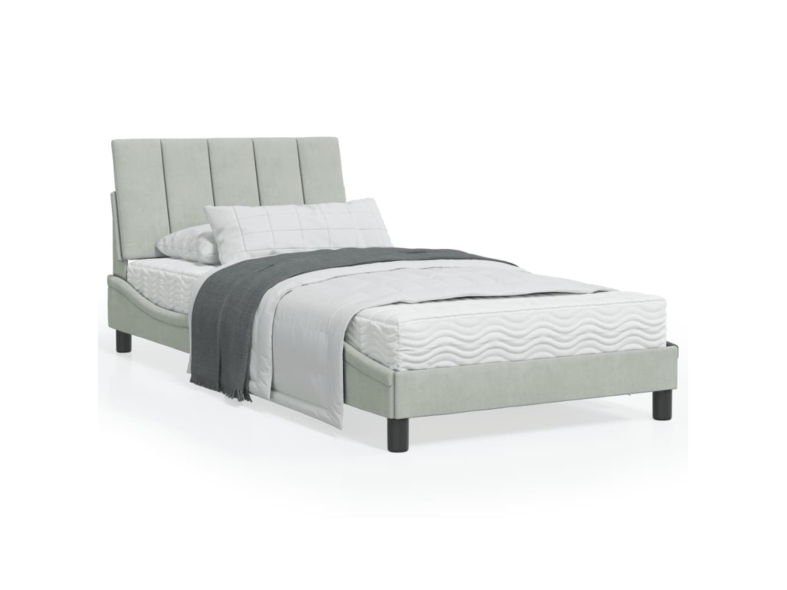 Cama Con Colchón Terciopelo Gris Claro 100x200 Cm