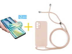 Pack 2 X Película de Vidrio Templado Hidrogel + Funda SKYHE para Samsung Galaxy A36 5G Gel con Cordón Rosa Pastel