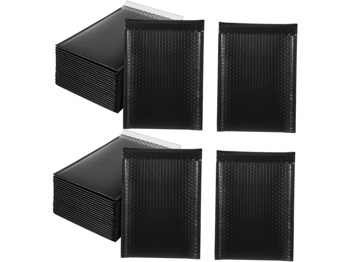 Paquete De 50 Sobres Acolchados De Burbujas, Autoadhesivos E Impermeables, De Color Negro.