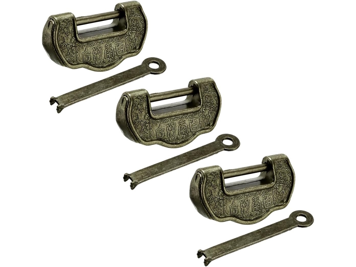 Juego de 3 candados de estilo chino antiguo, fabricados en aleación de zinc, 33 mm de ancho. CHABERLU