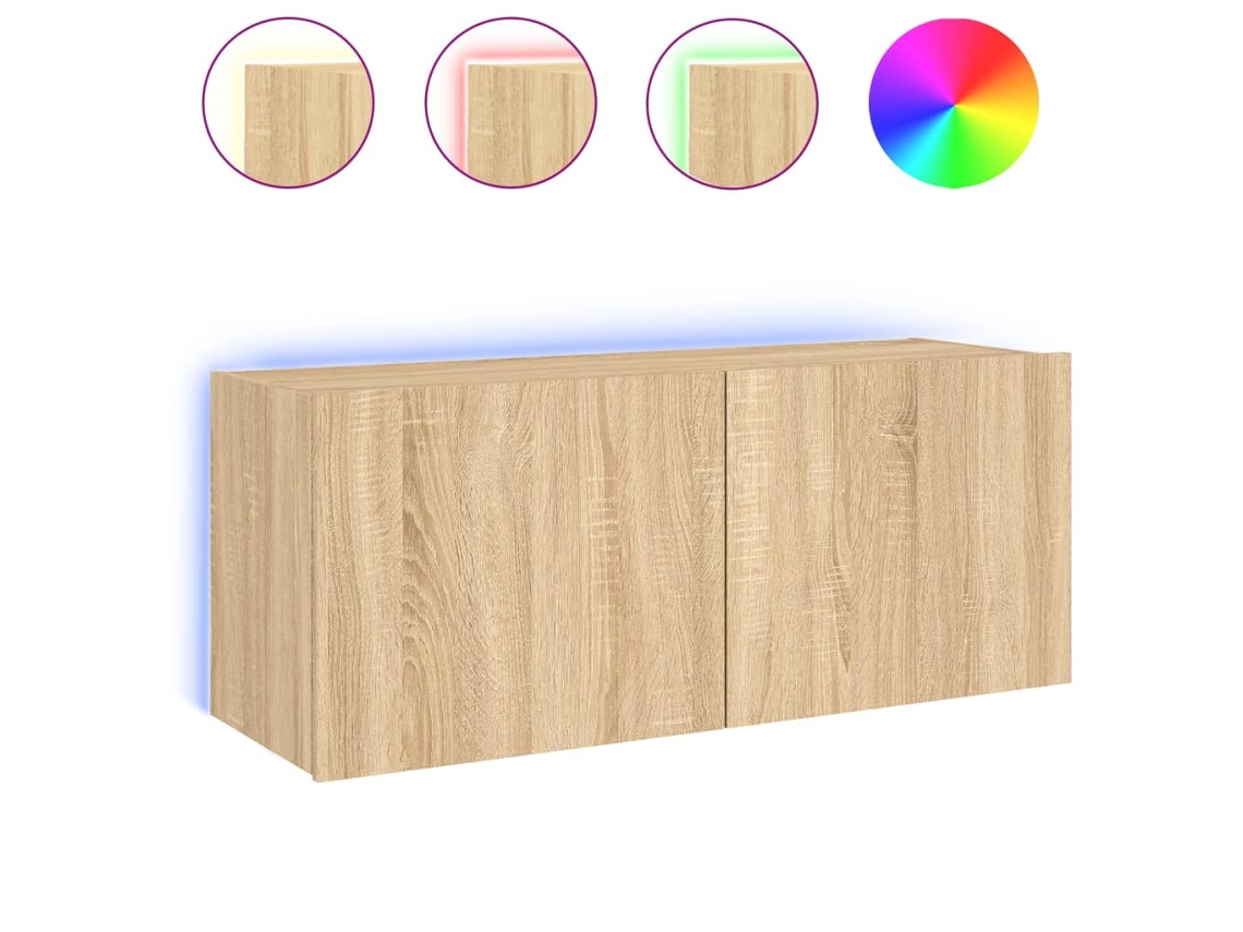 Mueble de TV de pared con luces LED, roble, Sonoma MAISON EXCLUSIVE (100x35x41 cm)