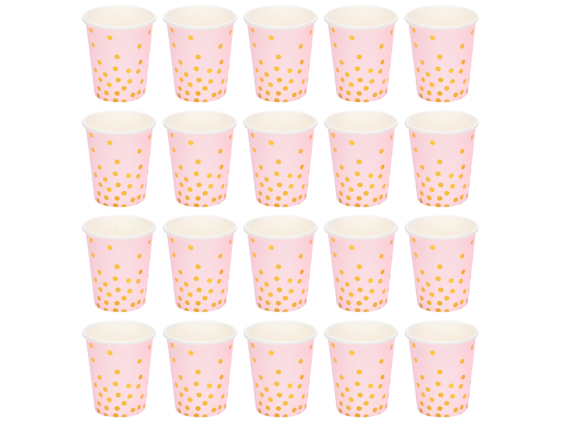 Vasos De Papel Desechables Con Lunares Dorados Para Fiestas De Cumpleaños O Compromisos En Tonos Rosas.