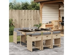 Juego de comedor de jardín de 7 piezas con cojines, mimbre beige mixto, DKD Home Decor