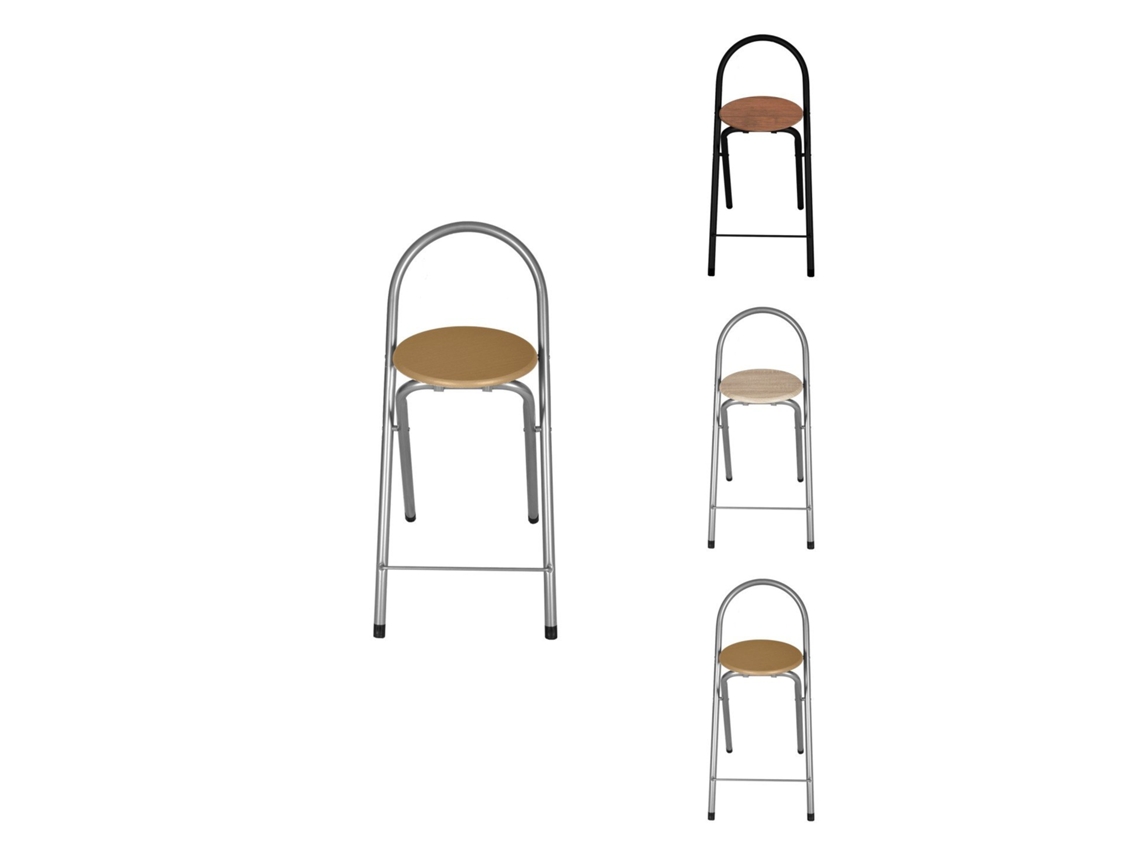Taburete Plegable 80x40x45 Cm - Elegante Y Duradero En Negro Y Plata Con Reposapiés, Ideal Para Cocina Plata Unidad