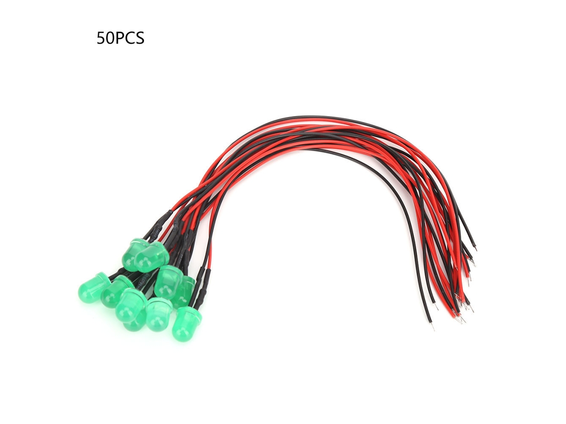 50 Piezas Diodos Led 12v 8mm De Color Verde Y Verde Jade Resaltado Con Cable 20cm 26awg Componentes Electrónicos