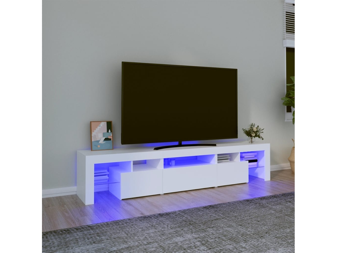 Mueble De Tv Con Luces Led Blanco 200x36,5x40 Cm