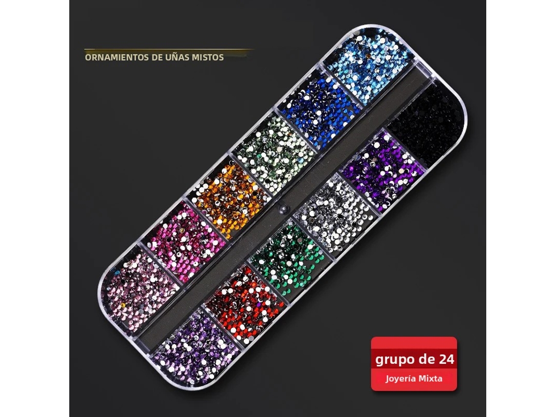 Accesorios para uñas decoradas con pedrería, cristales y apliques de pedrería.