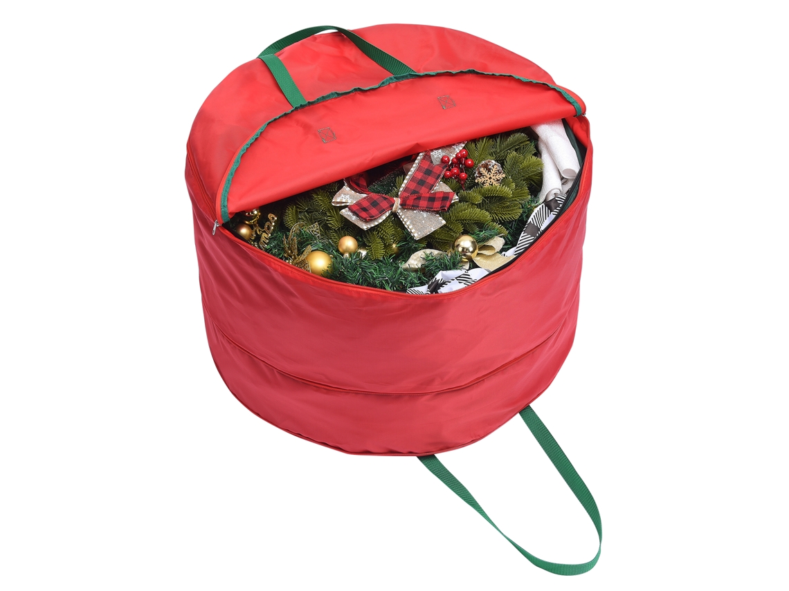 Bolsa De Almacenamiento Ligera E Impermeable De Nailon Para Coronas Navideñas, Con Doble Cremallera Y Asas Reforzadas.