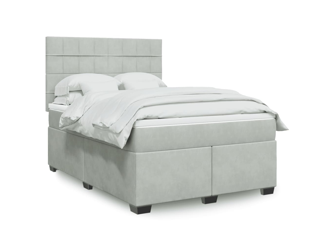Cama Box Spring Con Colchón Terciopelo Gris Claro 140x200 Cm