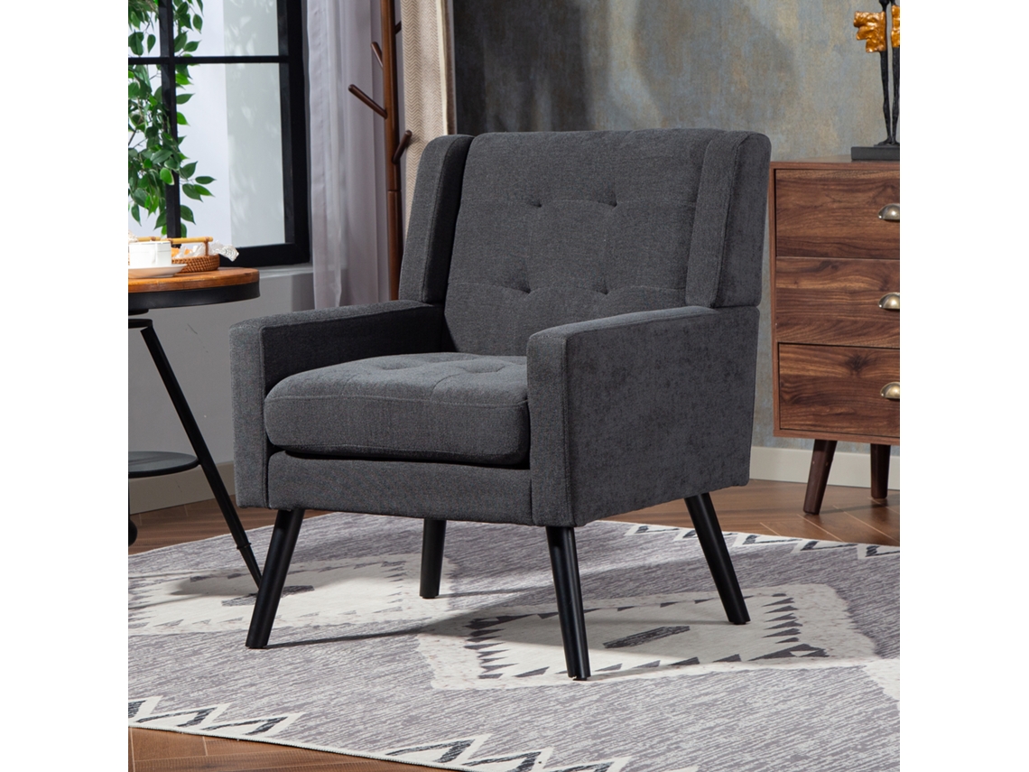 Sillón tapizado mediano - Estilo de mediados de siglo, espuma de alta densidad, patas de madera - Gris oscuro