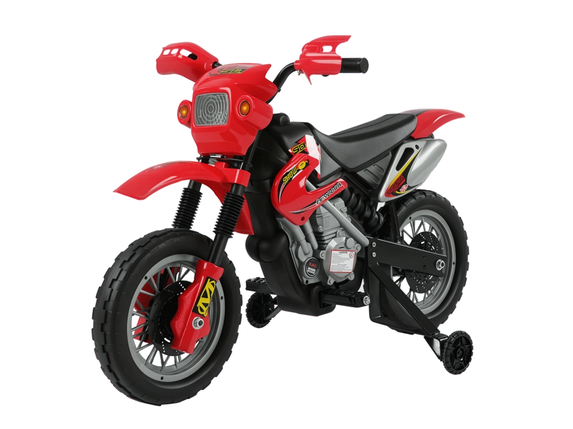 Moto Electrica Infantil Bateria 6v Recargable Niños 3+ Años Cargador Y Ruedas Apoyo 102x53x66 Cm Color Rojo