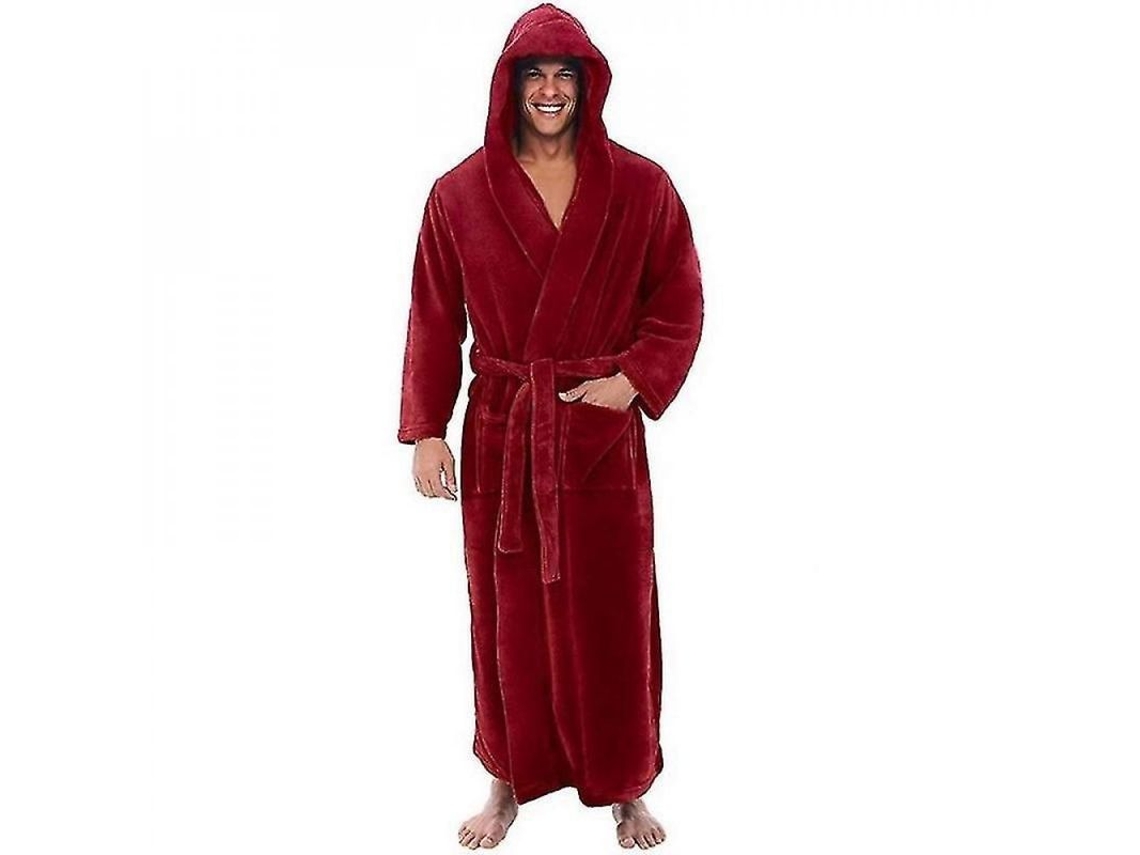 Bata Kimono Para Hombre Con Capucha De Felpa Gruesa Y Caliente Larga Otoño/primavera Casual Xxl Rojo