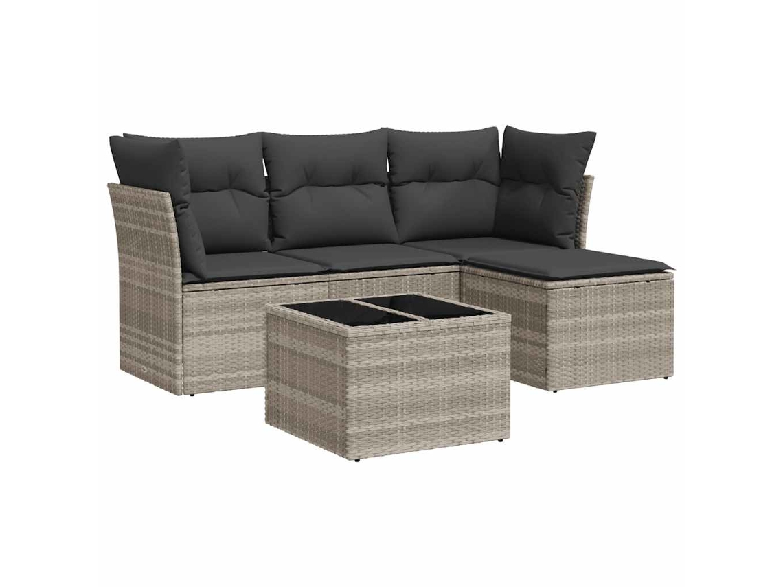 Conjunto de 5 sofás de jardín con cojines, mimbre, gris claro, MAISON EXCLUSIVE (5 piezas)