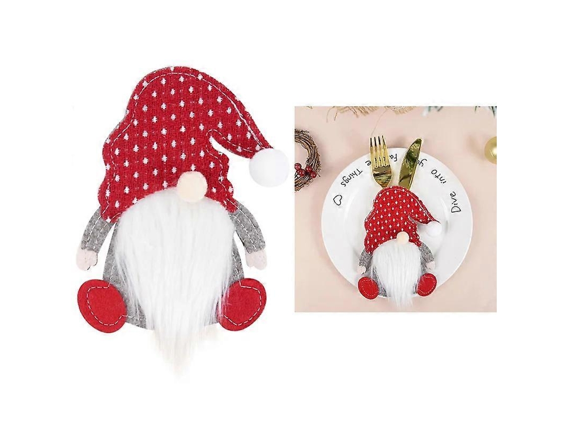 Bolsa organizadora de cubiertos con estampado de gnomos navideños, ideal para decoración navideña. Incluye tenedores y cuchillos. Nostalgia88
