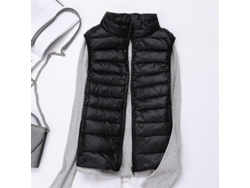 Chaleco De Plumas Para Mujer Ligero Acolchado Con Cremallera Cierre Alto Invierno Sin Mangas Negro L Negro