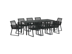 Conjunto de comedor de jardín de 9 piezas en acero con recubrimiento de polvo negro. EXCLUSIVO DE MAISON.