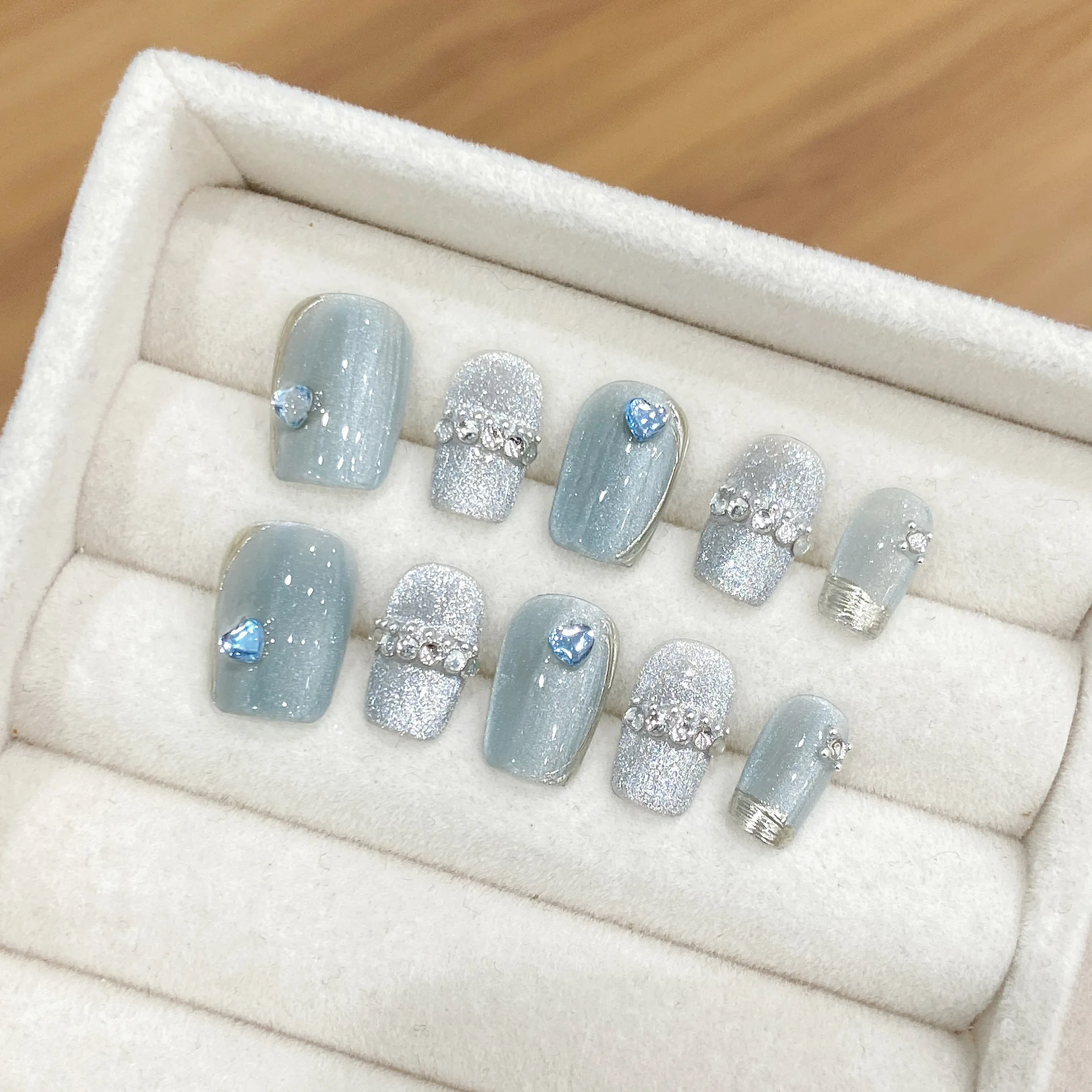 (1719-s) Juego De 10 Uñas Postizas Brillantes Hechas A Mano, De Presión