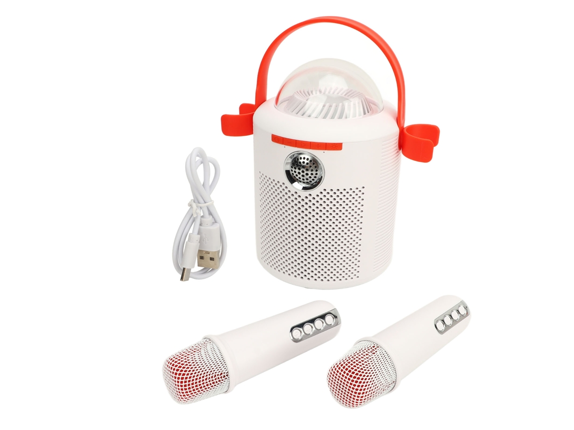 2026-máquina De Karaoke Blanca Con 2 Micrófonos Sonido Estéreo 3d Iluminación Ambiente Portable Altavoz Para Fiesta Regalo