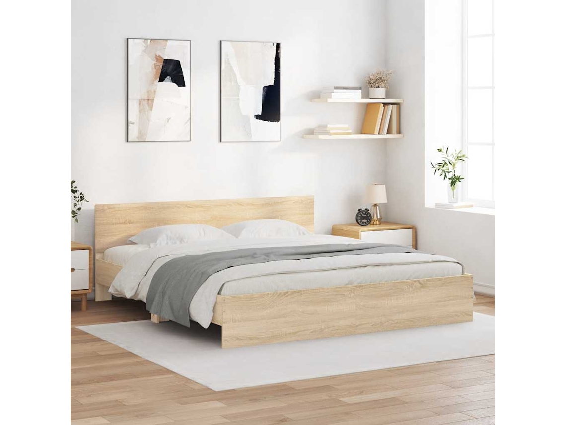Cama De Matrimonio | Cama Para Adultos | Estructura De Cama Con Cabecero Roble Sonoma 160x200 Cm