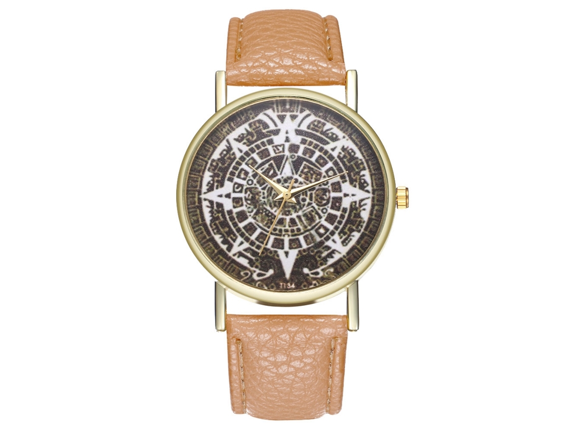 Reloj De Pulsera De Cuarzo Con Dial Redondo Y Correa De Pu Moda (beige)