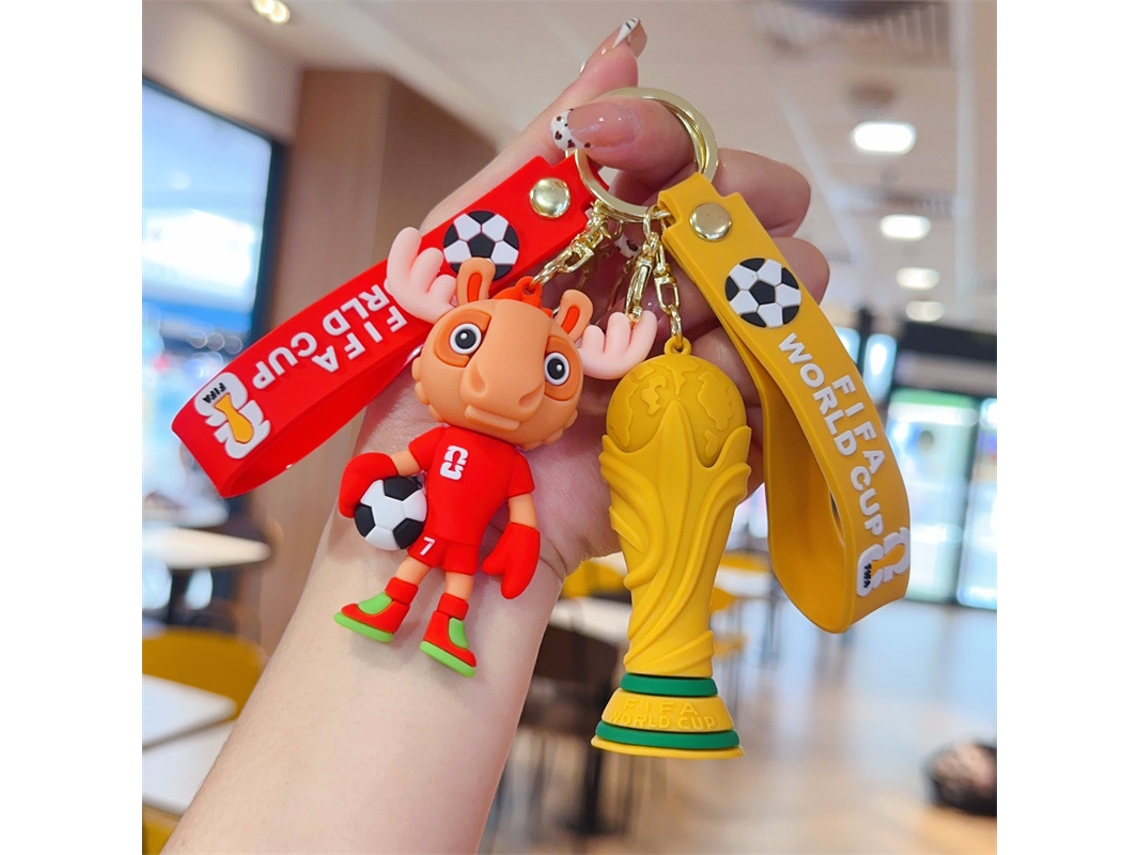 Lfengero Conjunto Mascota Alce + Copa Mundial Silicona 3d, Dos Correas Fifa, Anillo Metálico Desmontable Para Lfenges Y Mochilas.