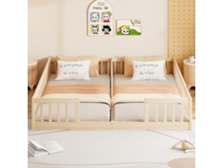 Cama Infantil 90x200 Cm Em Madeira De Pinho Com Grades E Estrado De Ripas, Natural
