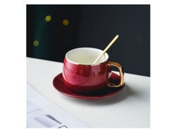 2026da-taza De Porcelana Con Plato Diseño Moderno Taza De Café Cerámica Sencilla Rojo