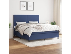 Cama Box Spring Con Colchón Tela Azul 160x200 Cm