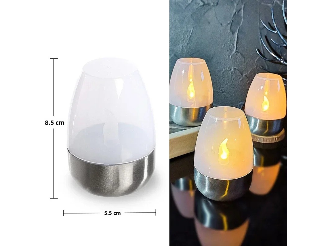 (Blanco) Vela solar LED recargable e impermeable, se puede utilizar como luz nocturna decorativa, vela sin llama con forma de flor.