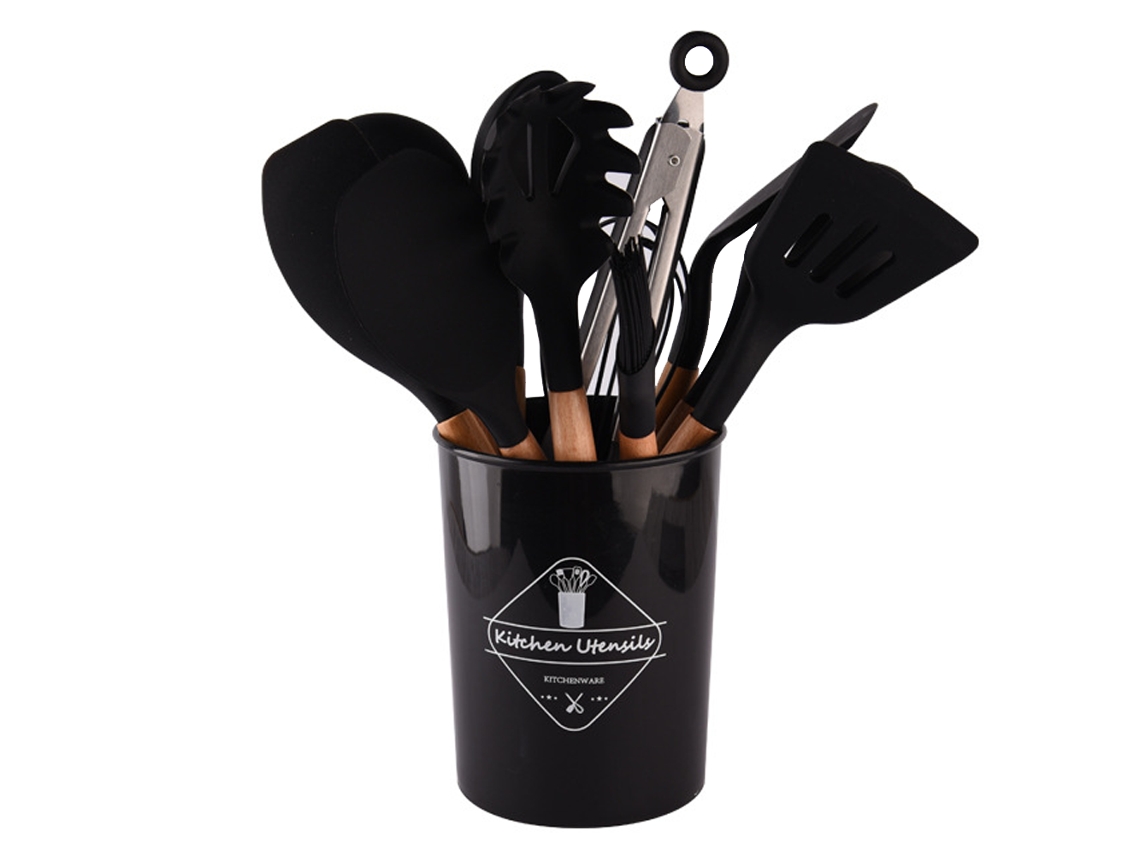 Conjunto de Utensílios de Cozinha Conjunto de Espátula de Utensílios de Cozinha de Silicone Conjunto de Utensílios de Cozinha de Silicone Preto GERTIZ 