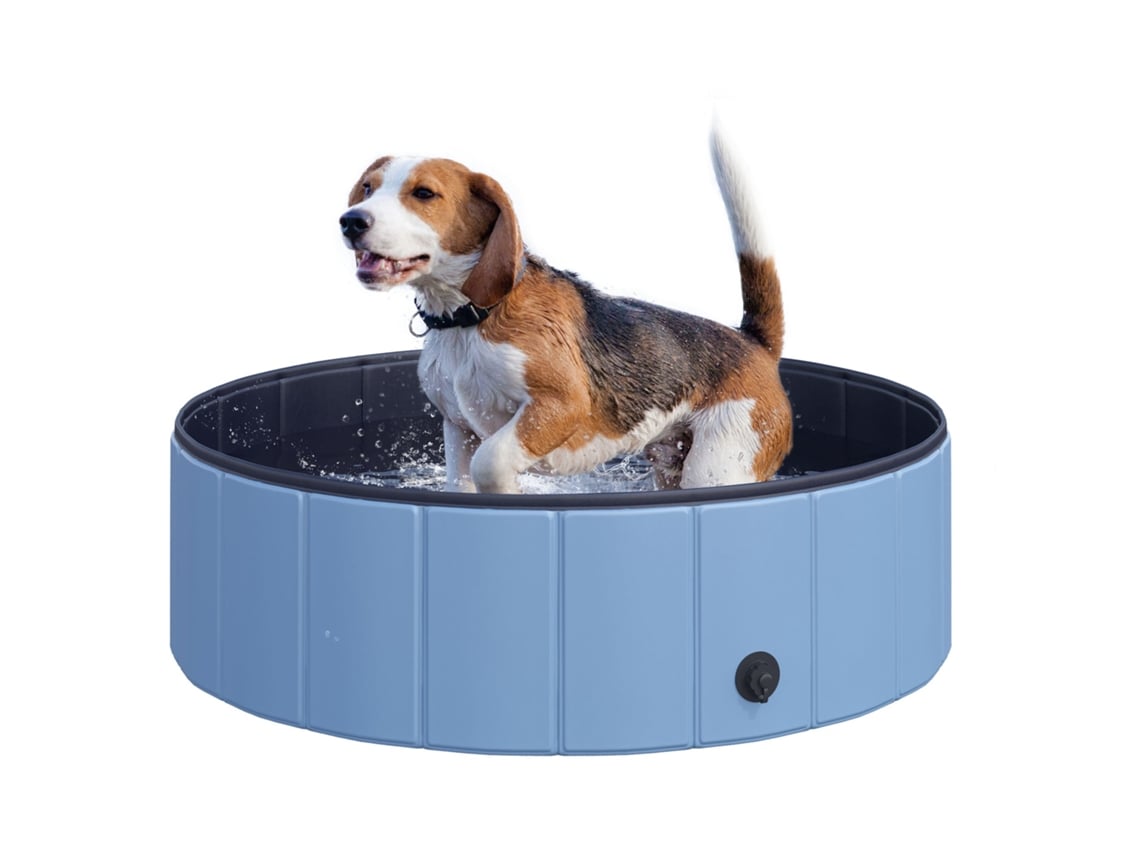 Piscina Perros Plegable 100 Cm Plástico Madera Azul