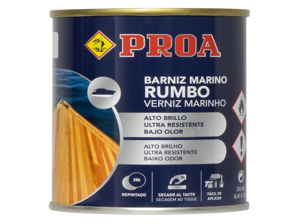 Barniz marino bajo en olor Transparente 0,25L Alta resistencia en ambientes marinos Exterior e Interior PROA