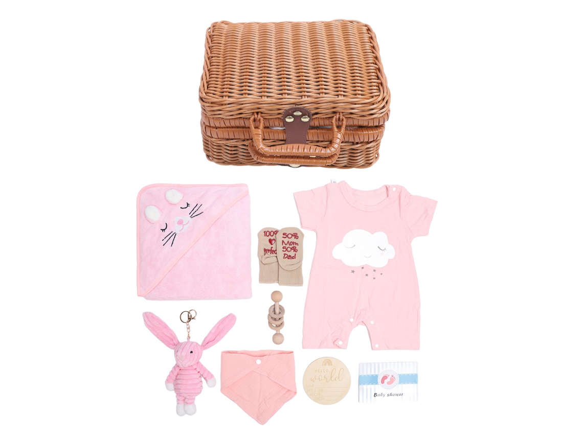 Set De Regalo Para Baby Shower - Cesta De Regalo Rosa Para Recién Nacido