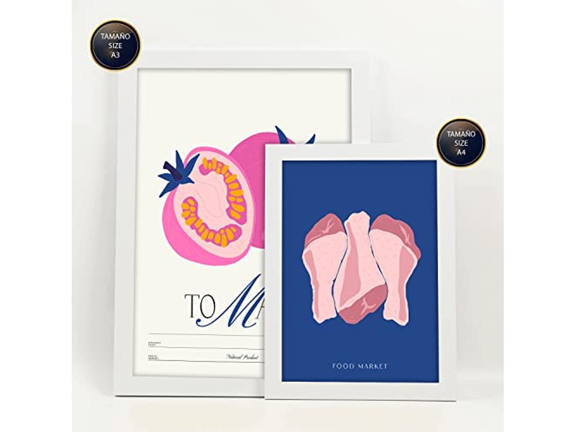 NACNIC Set De 6 Posters De Comida Y Alimentación Come Rosa Láminas De Naturaleza Y Botánica Para  Tamaños A3 & A4 Marcos Blancos