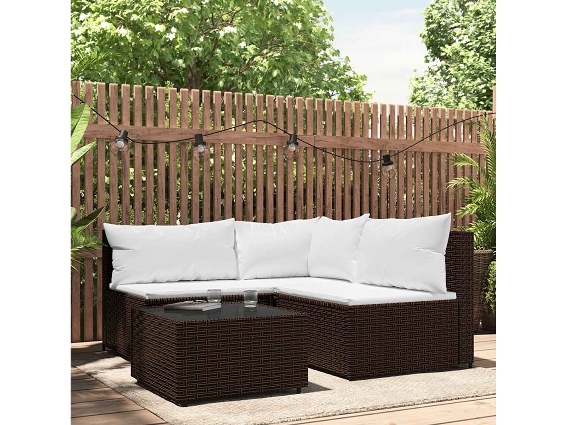 Conjunto de jardín de 4 piezas con cojines de mimbre marrón DKD Home Decor