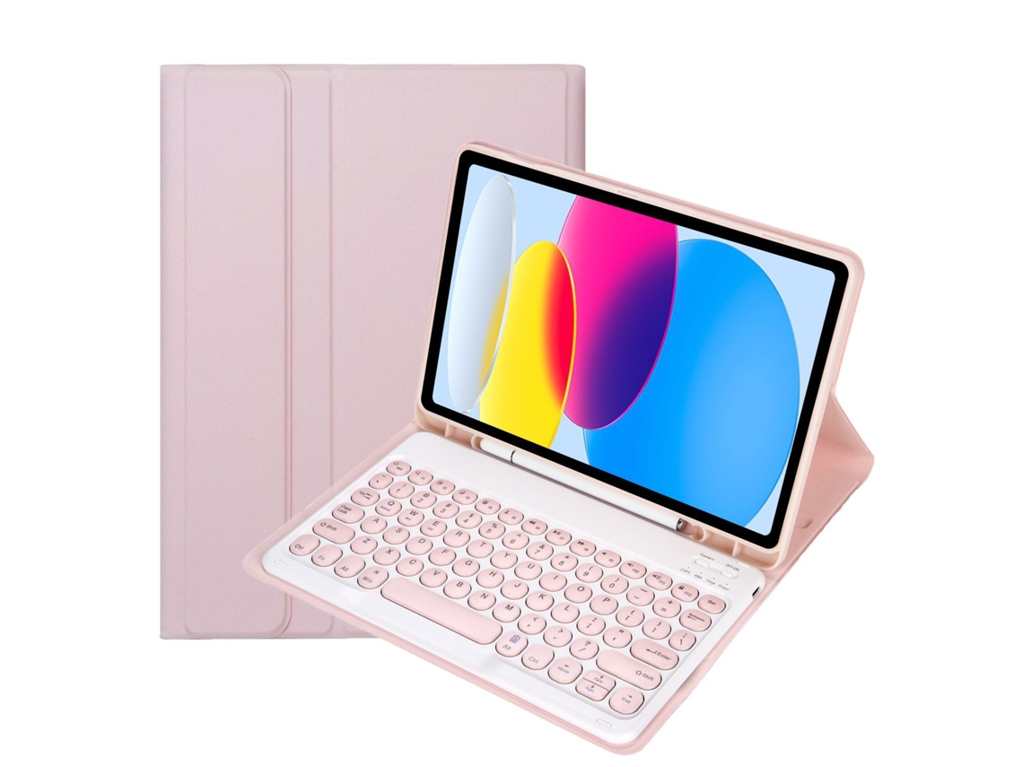 Funda con teclado Bluetooth Fwinl para iPad Air3 de Apple (teclas redondas y ranura para bolígrafo), color portugués y rosa