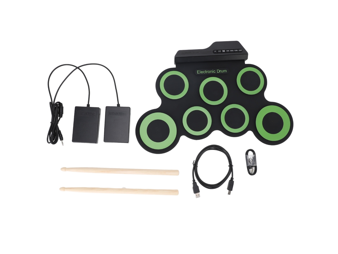 Batería Electrónica Plegable Con 7 Pad De Práctica, Jack Para Auriculares Y Pedal, Roll Up Drum Set