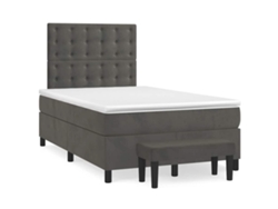 Cama Box Spring Con Colchón Terciopelo Gris Oscuro 120x190 Cm