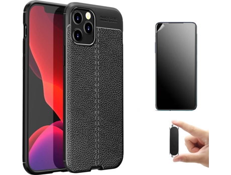 Kit Carcasa y Protector iPhone12 Pro Ultimatte, Rugged Leather y Soporte Magnético Negro