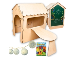 Casita infantil de madera con pizarra y mesa. PRICENET
