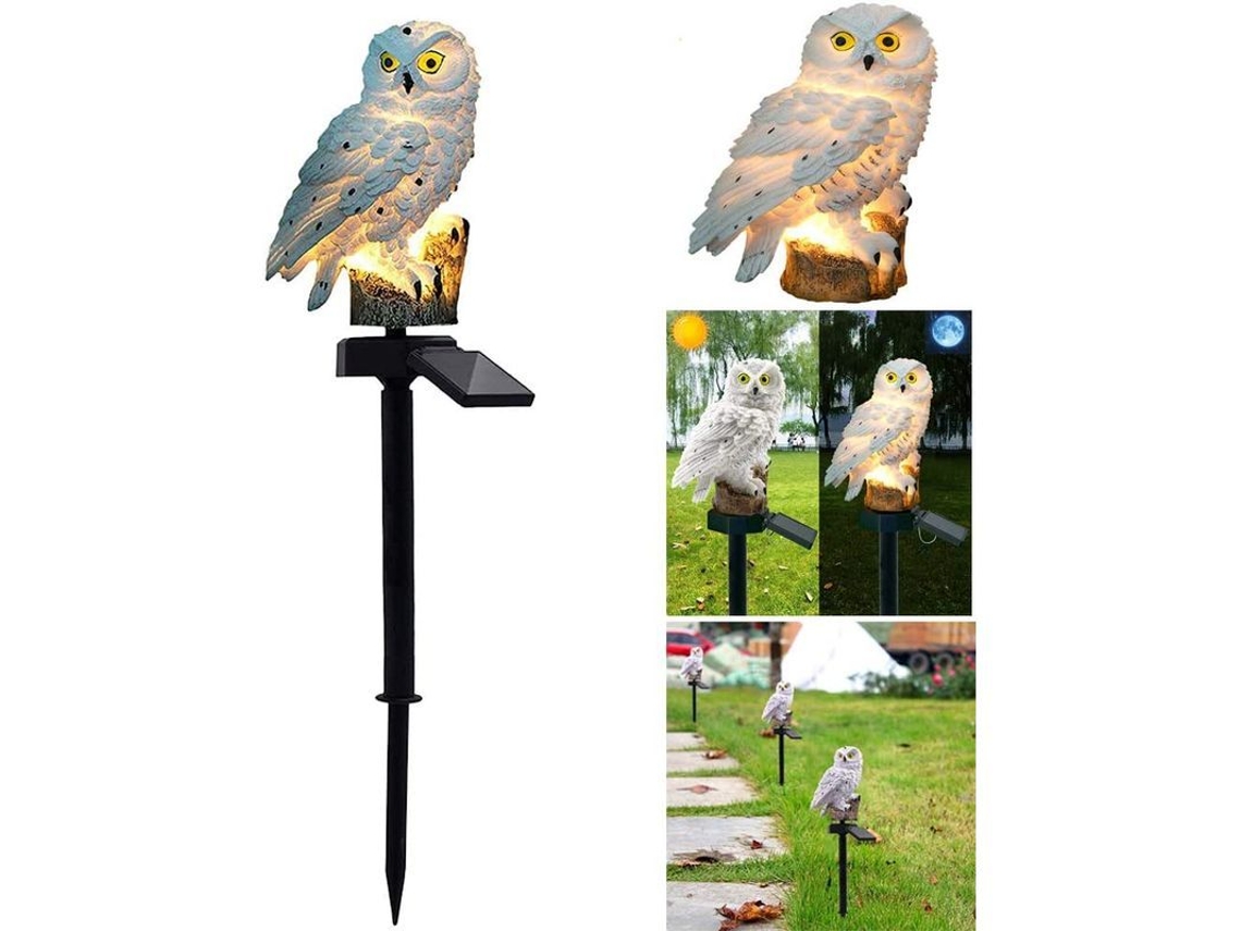 Lámpara Solar Decorativa Para Jardín Con Diseño De Búho Blanco, Resistente Al Agua, Ideal Para Parques Y Patios Traseros.