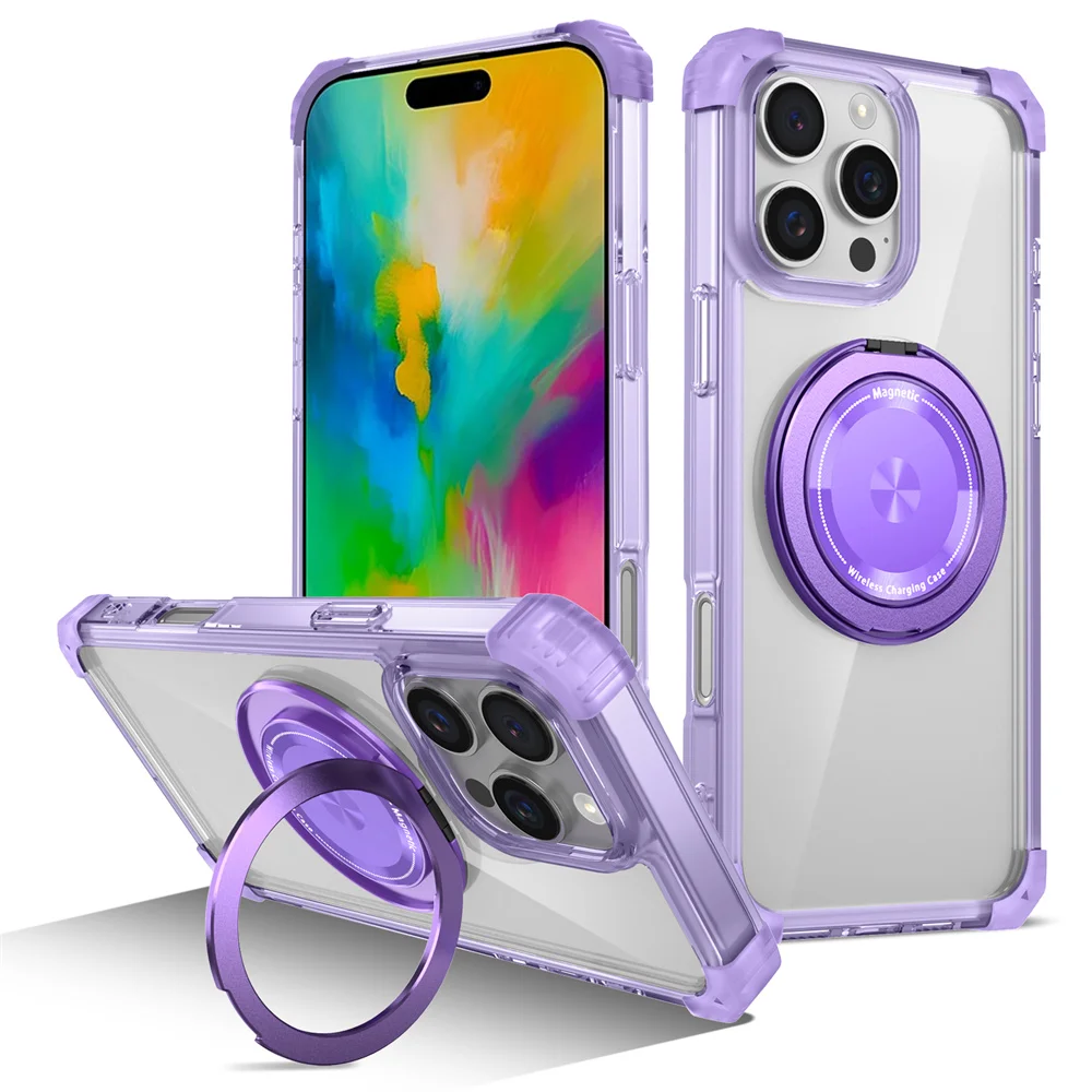 (morado, Iphone Air) Funda Magnética Para Teléfono Con Carga Inalámbrica Y Soporte Giratorio Transparente Invisible.