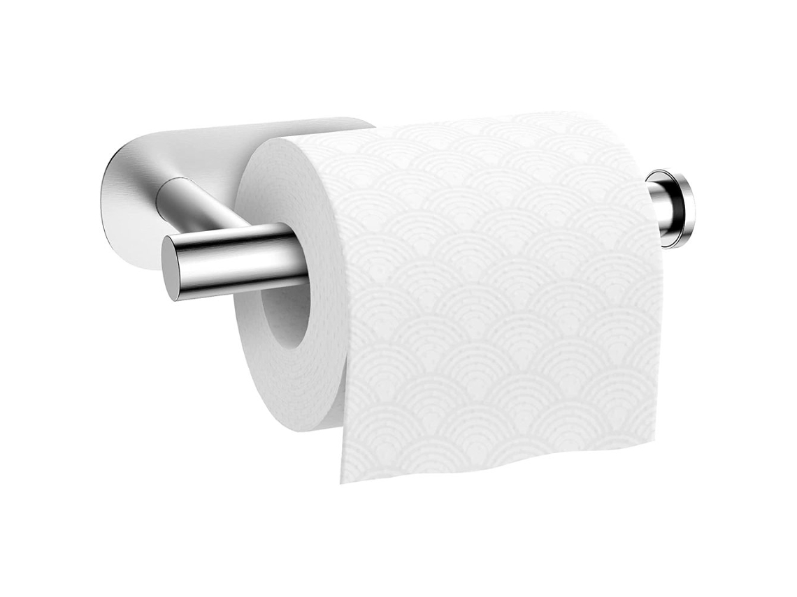 Portarrollos de papel higiénico autoadhesivo de acero inoxidable, elegante accesorio de baño, diseño moderno de montaje en pared para habitaciones húmedas.